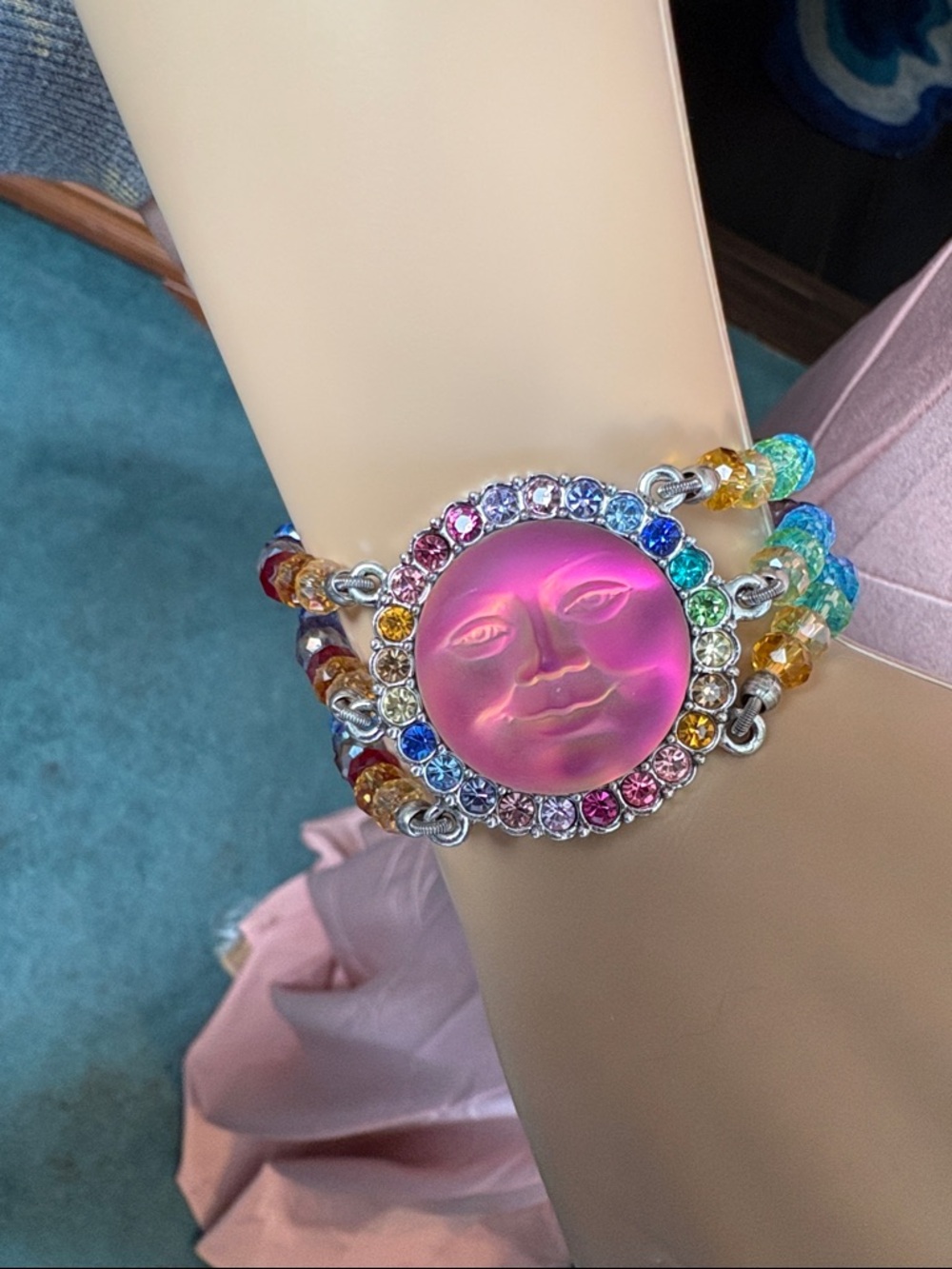 Pink Rainbow Moonburst Beaded Bracelet